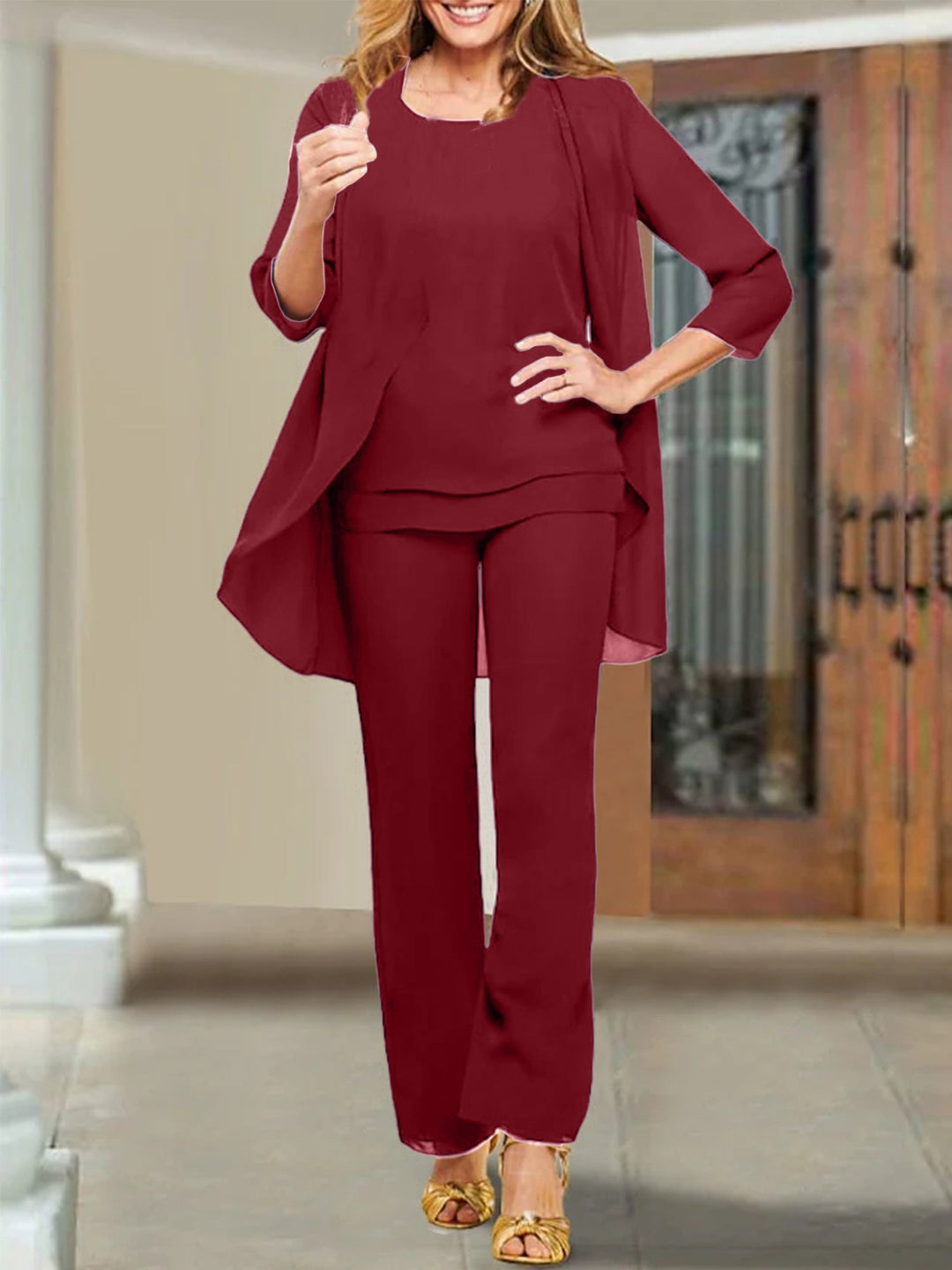 Tailleur-Pantalon en Mousseline de Soie pour Mère de la Mariée