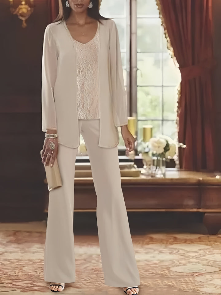 Tailleur-Pantalon en Mousseline de Soie avec Veste pour Mère de la Mariée