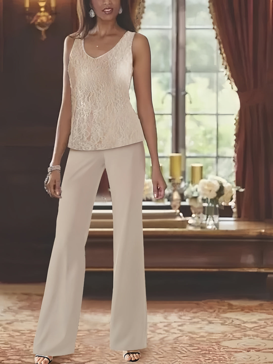 Tailleur-Pantalon en Mousseline de Soie avec Veste pour Mère de la Mariée