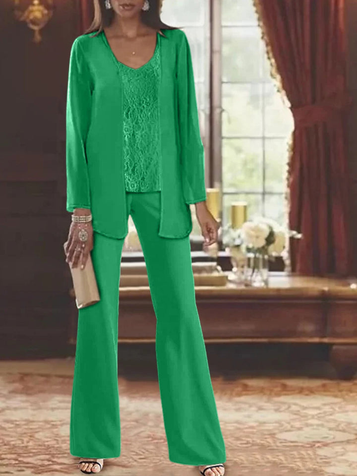 Tailleur-Pantalon en Mousseline de Soie avec Veste pour Mère de la Mariée