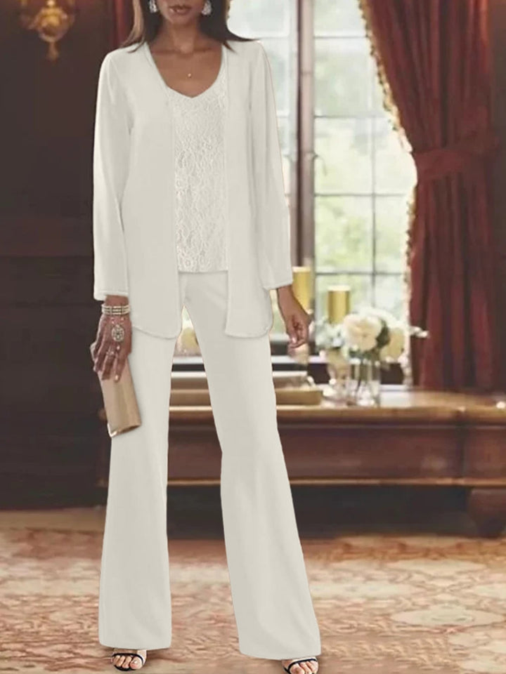 Tailleur-Pantalon en Mousseline de Soie avec Veste pour Mère de la Mariée