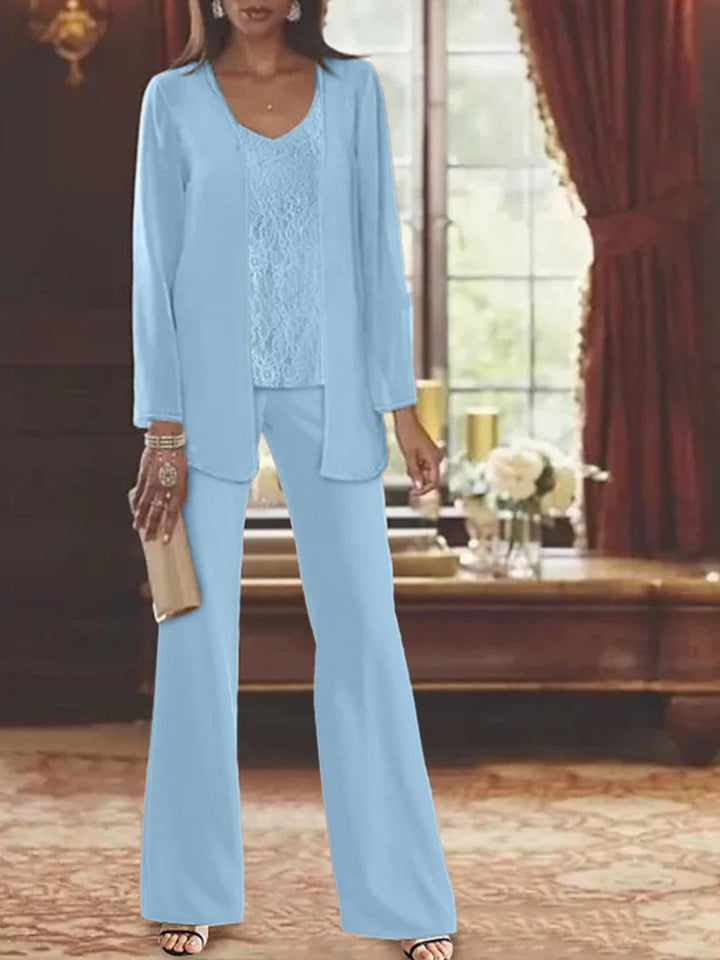 Tailleur-Pantalon en Mousseline de Soie avec Veste pour Mère de la Mariée