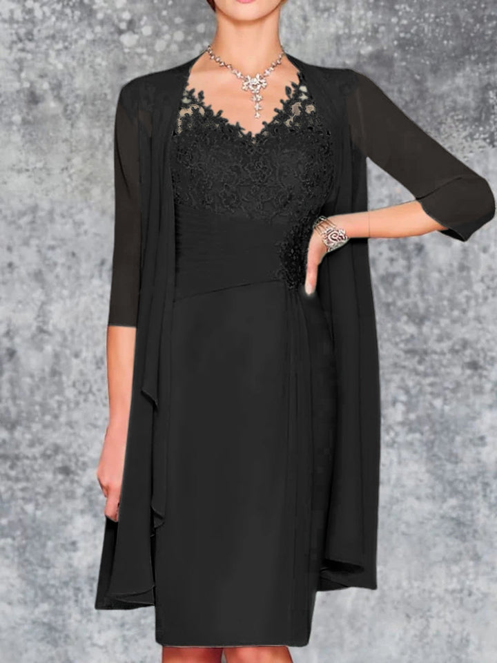 Robes de Mère de la Mariée Fourreau/Colonne à Col en V et Longueur Genou