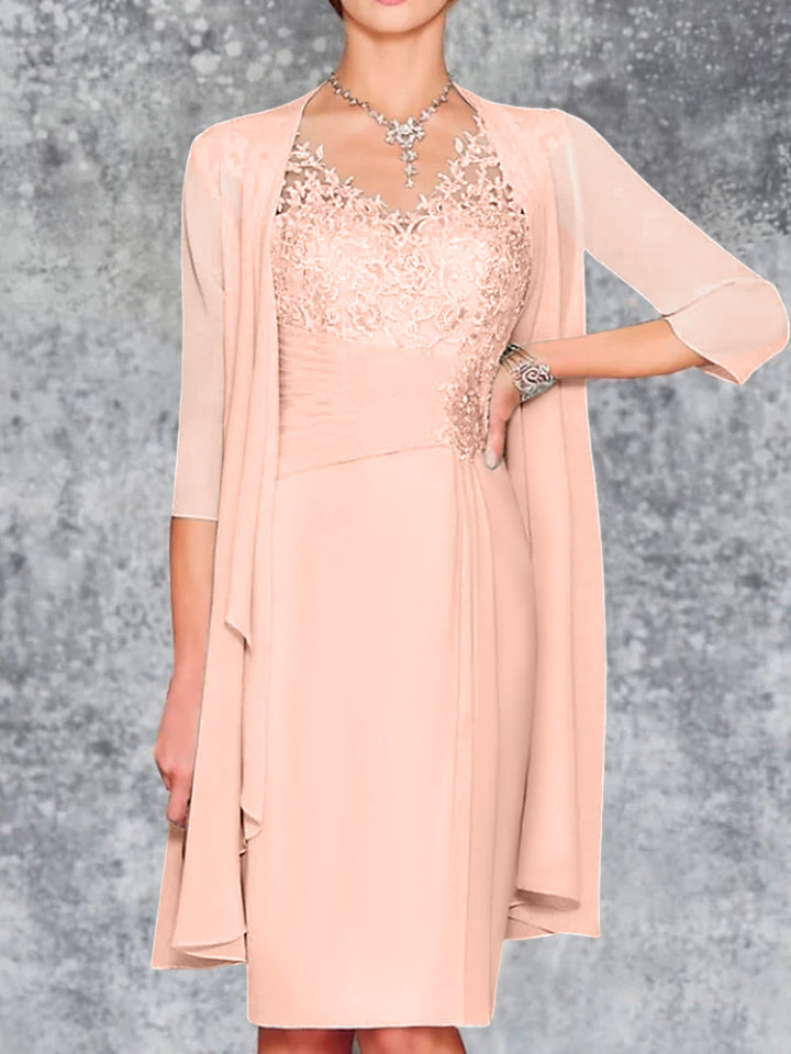 Robes de Mère de la Mariée Fourreau/Colonne à Col en V et Longueur Genou