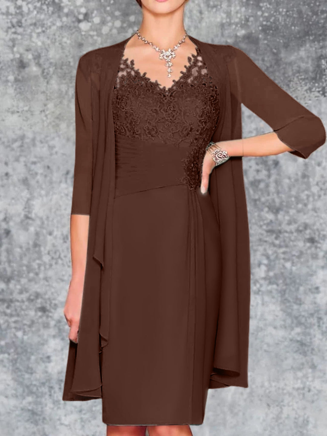 Robes de Mère de la Mariée Fourreau/Colonne à Col en V et Longueur Genou