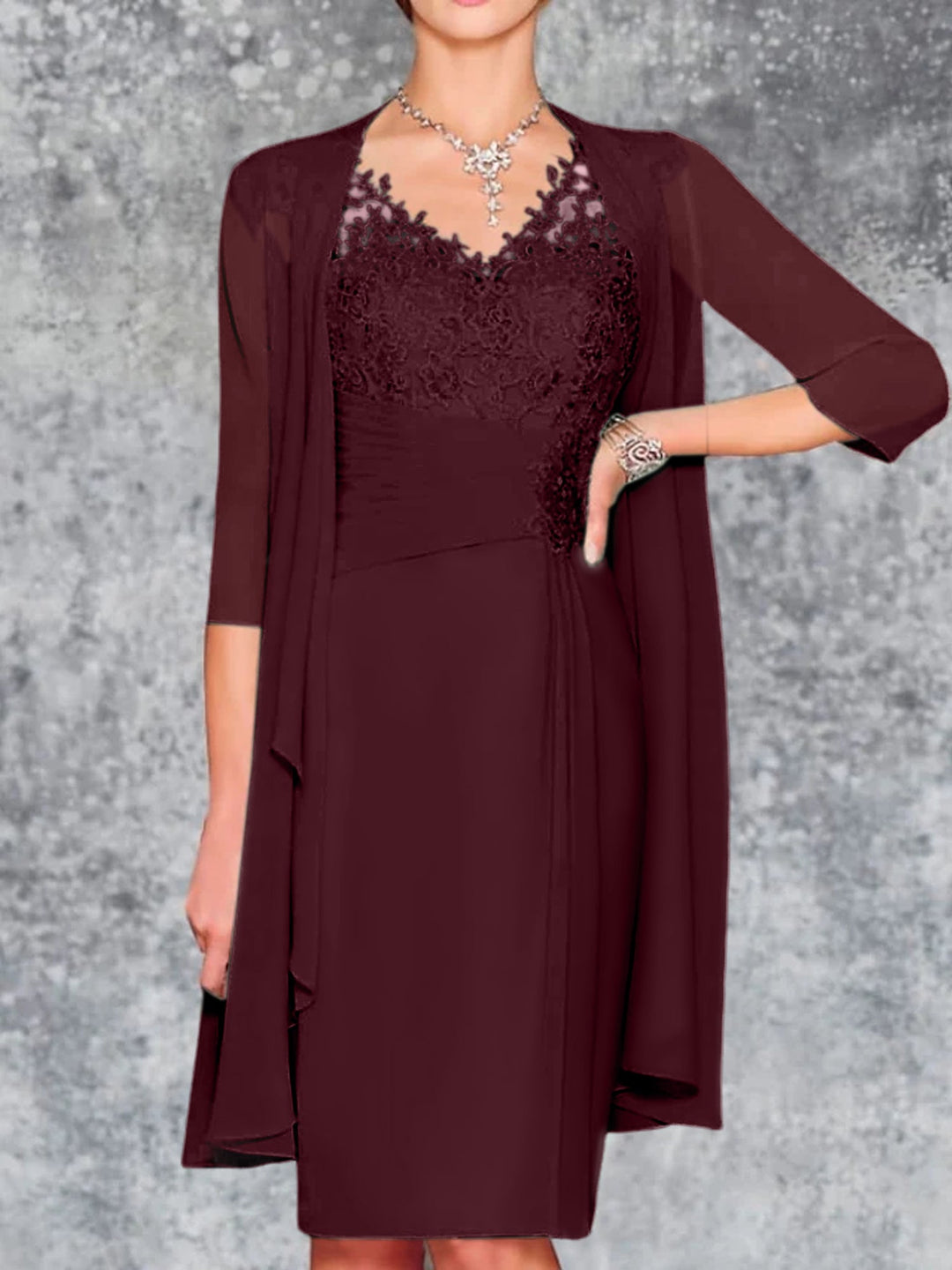 Robes de Mère de la Mariée Fourreau/Colonne à Col en V et Longueur Genou