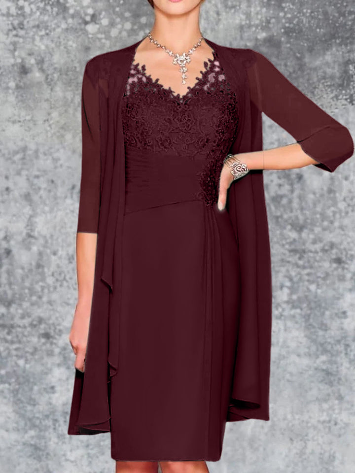 Robes de Mère de la Mariée Fourreau/Colonne à Col en V et Longueur Genou