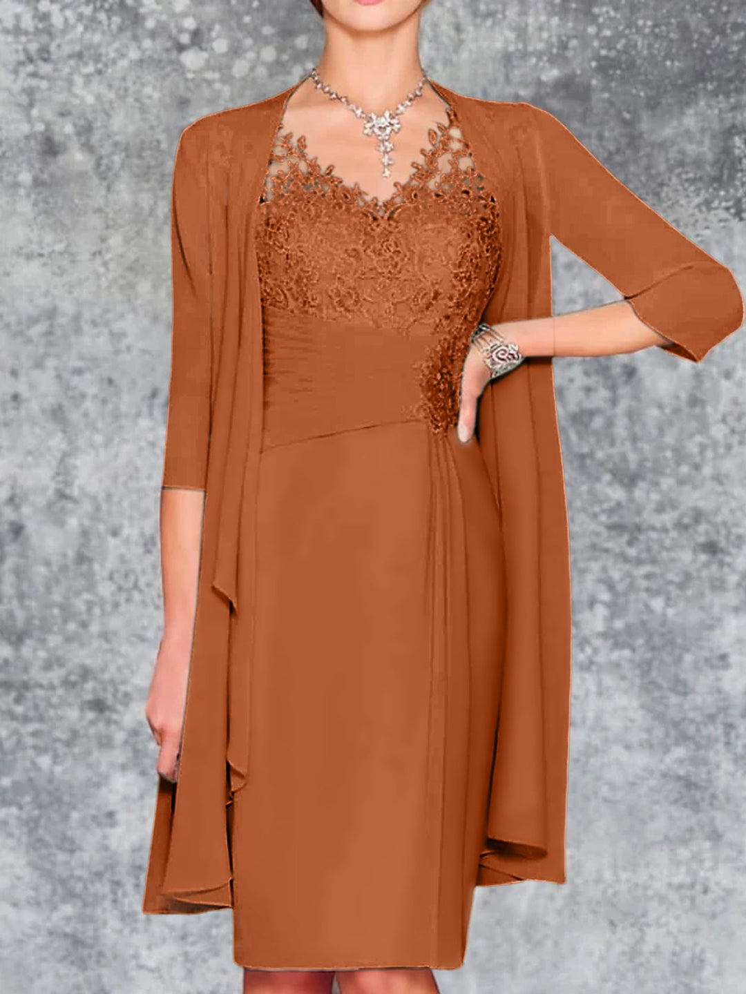 Robes de Mère de la Mariée Fourreau/Colonne à Col en V et Longueur Genou