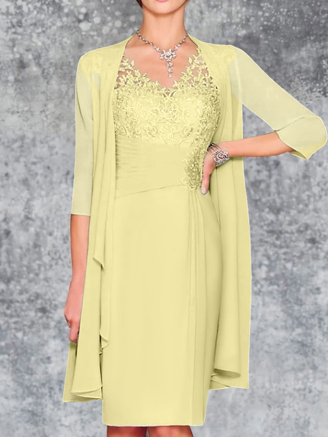 Robes de Mère de la Mariée Fourreau/Colonne à Col en V et Longueur Genou