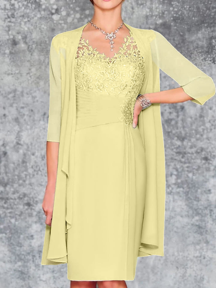 Robes de Mère de la Mariée Fourreau/Colonne à Col en V et Longueur Genou