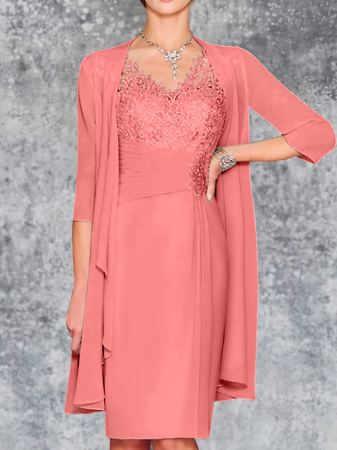 Robes de Mère de la Mariée Fourreau/Colonne à Col en V et Longueur Genou