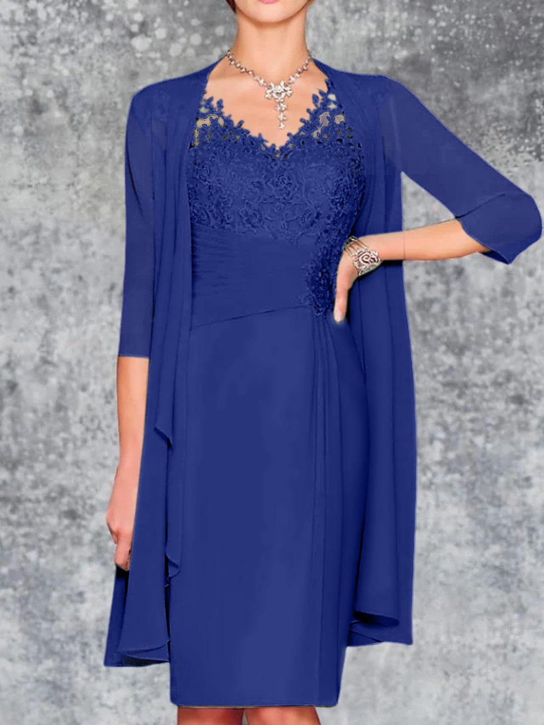 Robes de Mère de la Mariée Fourreau/Colonne à Col en V et Longueur Genou