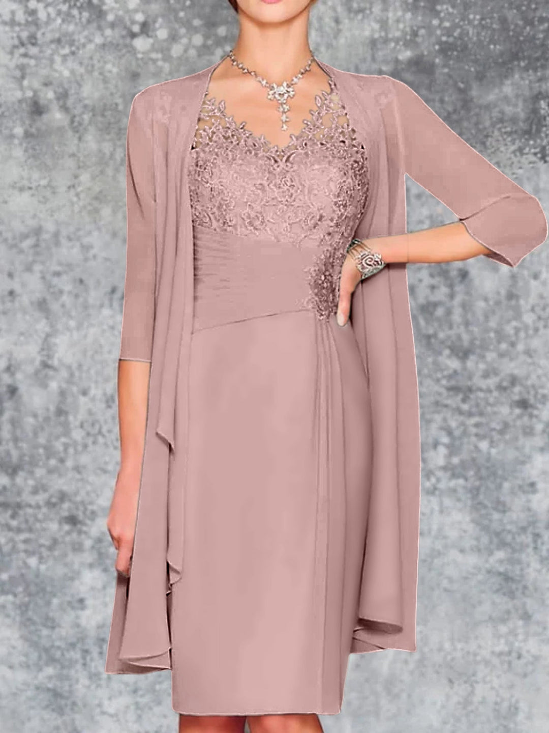 Robes de Mère de la Mariée Fourreau/Colonne à Col en V et Longueur Genou