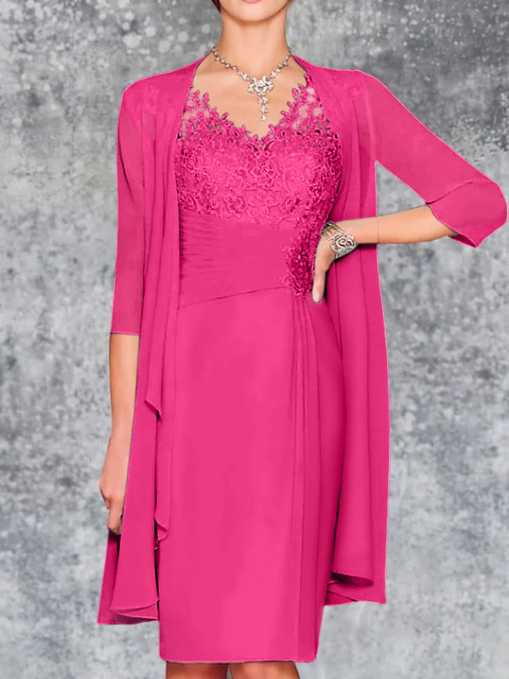 Robes de Mère de la Mariée Fourreau/Colonne à Col en V et Longueur Genou