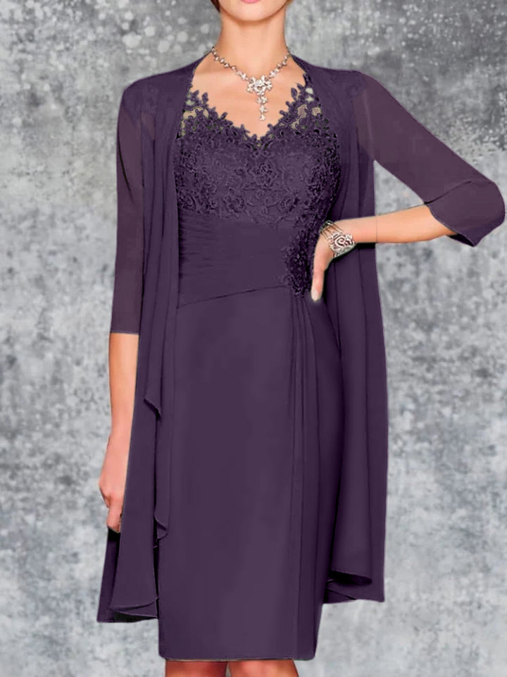 Robes de Mère de la Mariée Fourreau/Colonne à Col en V et Longueur Genou