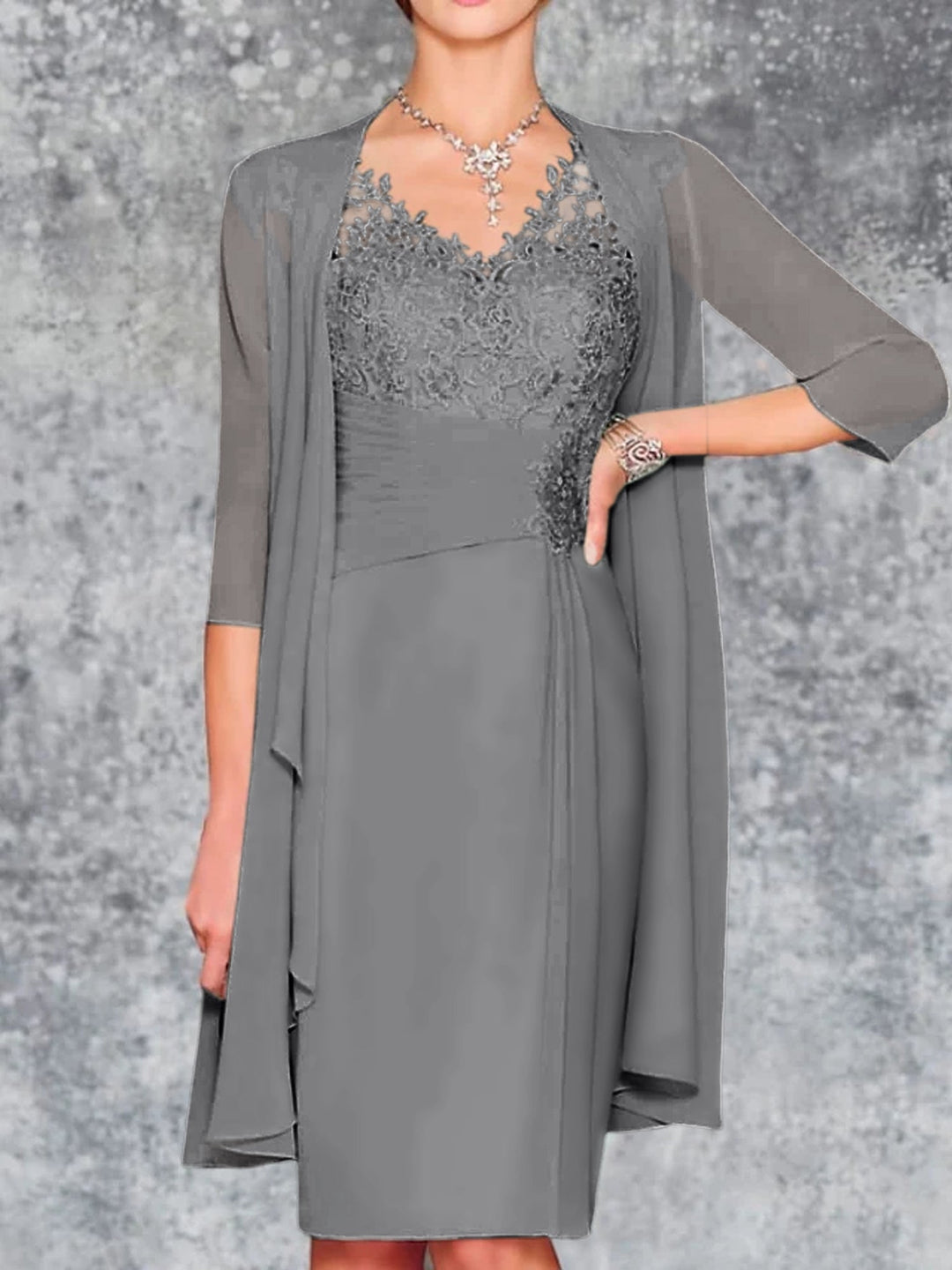 Robes de Mère de la Mariée Fourreau/Colonne à Col en V et Longueur Genou