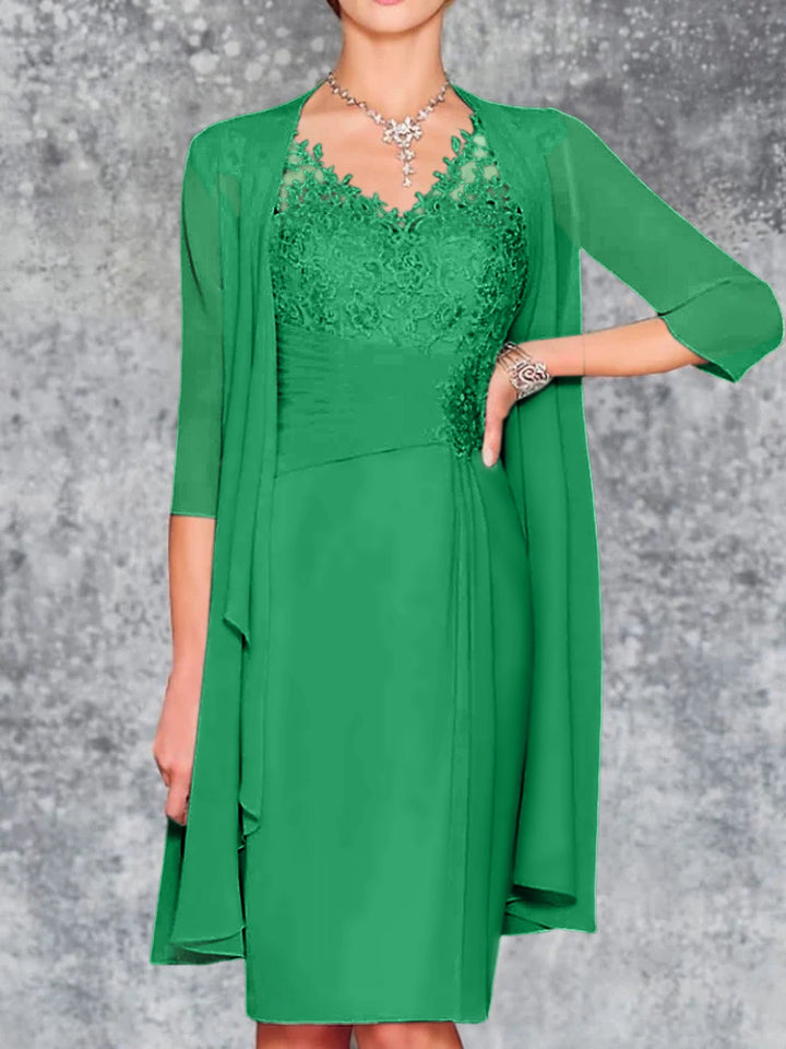 Robes de Mère de la Mariée Fourreau/Colonne à Col en V et Longueur Genou