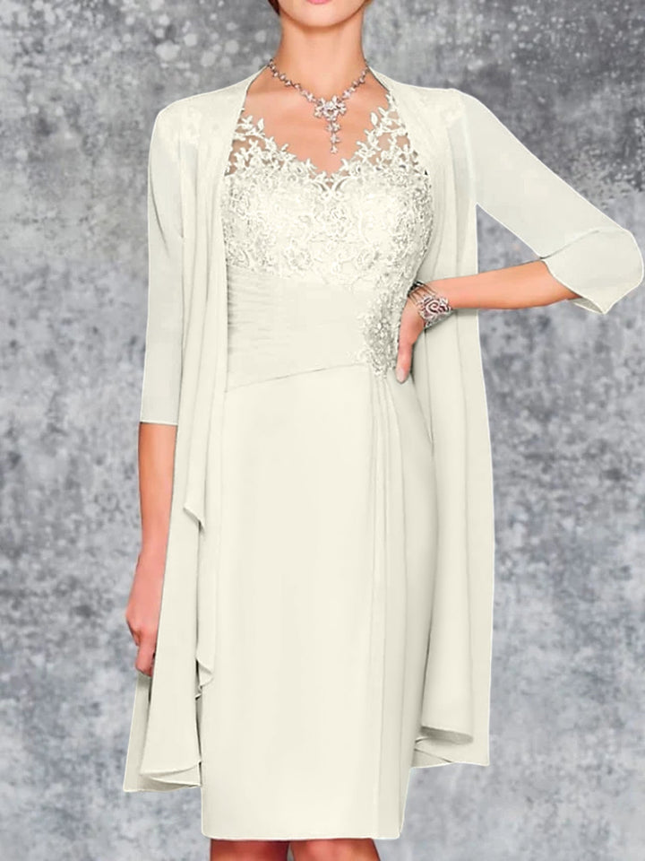 Robes de Mère de la Mariée Fourreau/Colonne à Col en V et Longueur Genou