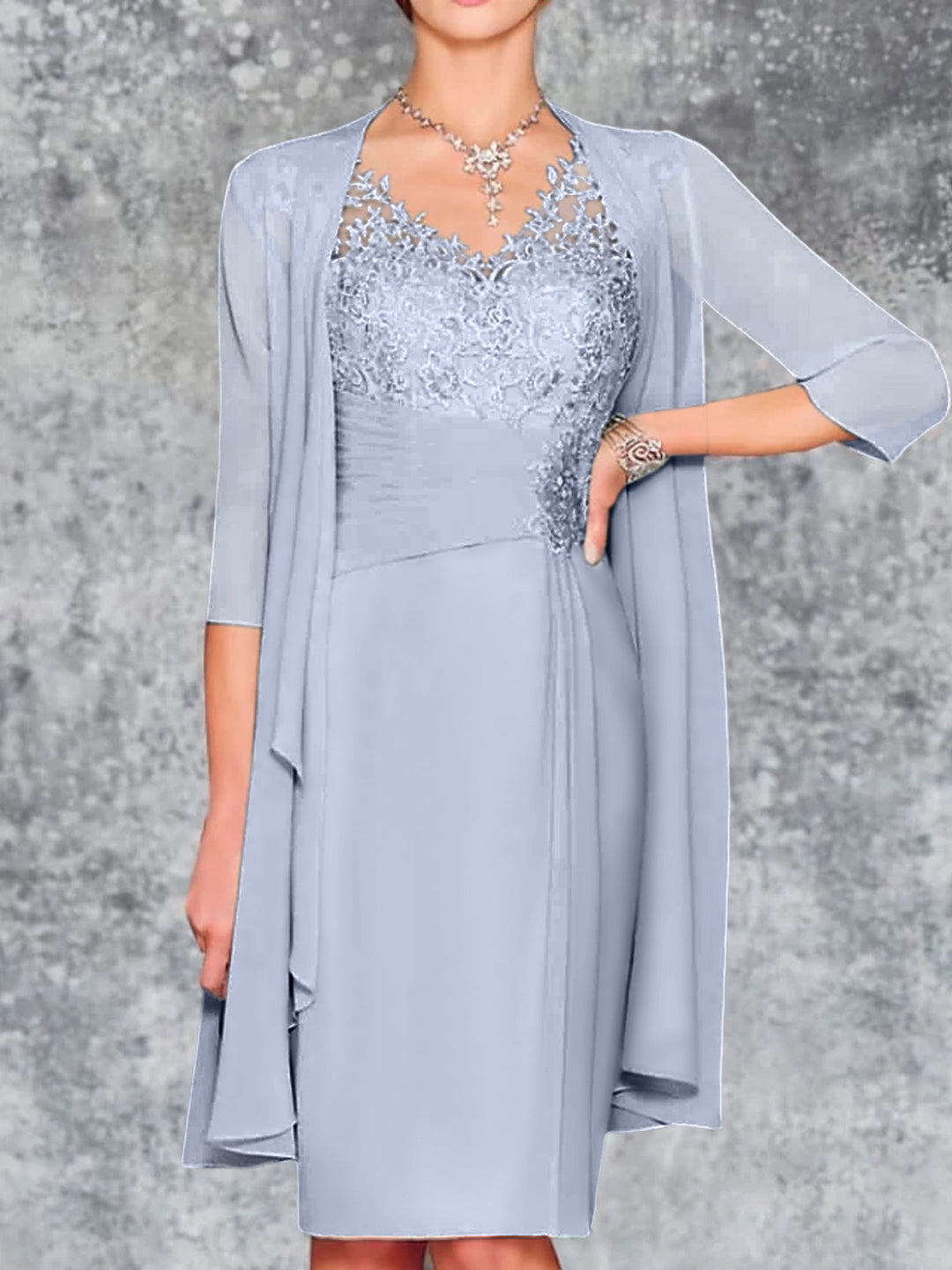 Robes de Mère de la Mariée Fourreau/Colonne à Col en V et Longueur Genou