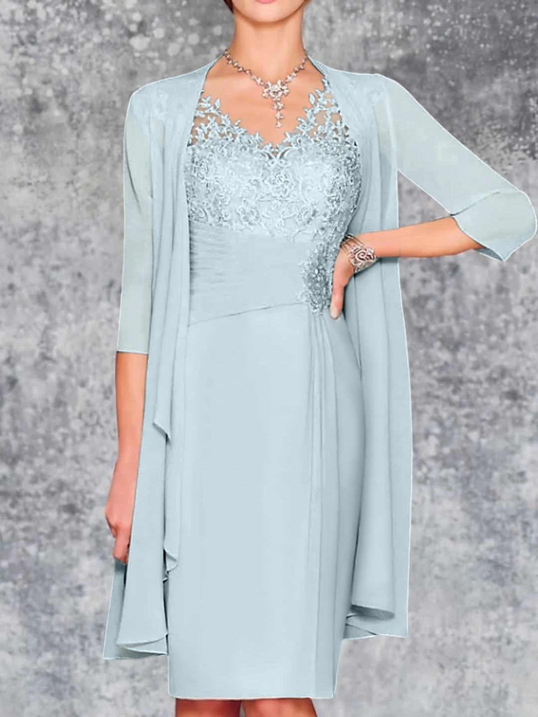 Robes de Mère de la Mariée Fourreau/Colonne à Col en V et Longueur Genou