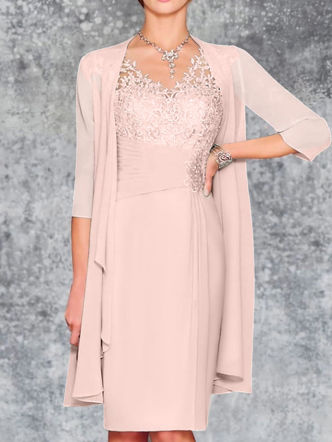 Robes de Mère de la Mariée Fourreau/Colonne à Col en V et Longueur Genou