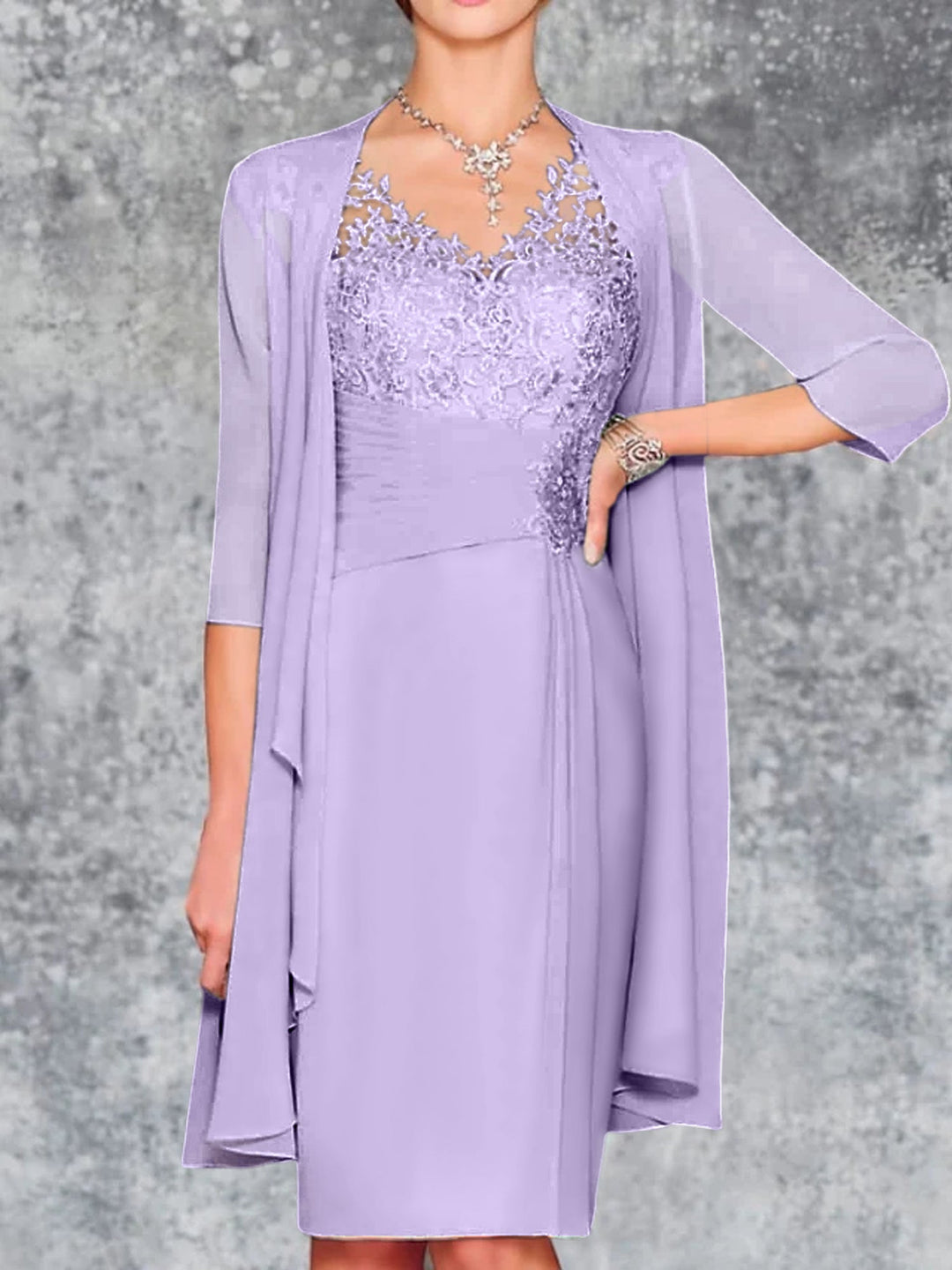 Robes de Mère de la Mariée Fourreau/Colonne à Col en V et Longueur Genou