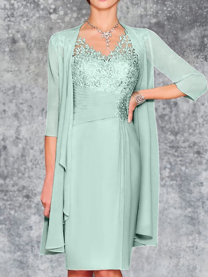 Robes de Mère de la Mariée Fourreau/Colonne à Col en V et Longueur Genou