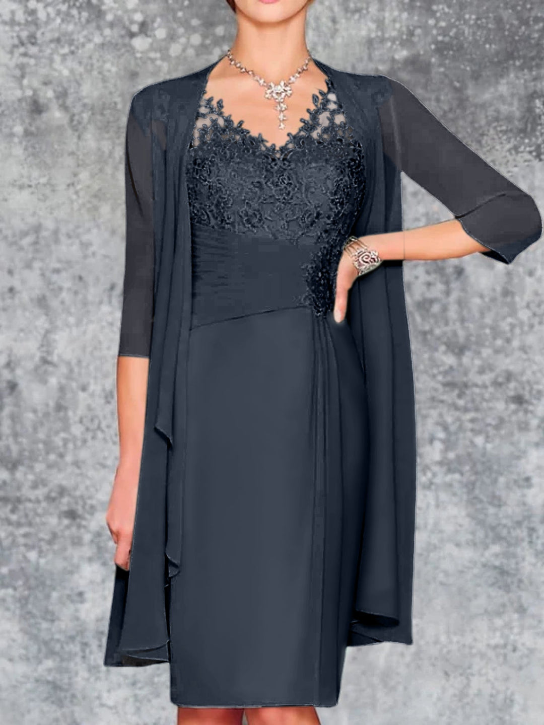 Robes de Mère de la Mariée Fourreau/Colonne à Col en V et Longueur Genou