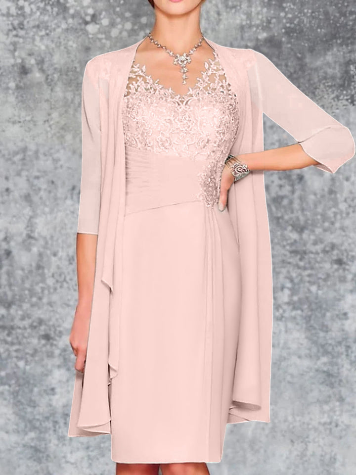 Robes de Mère de la Mariée Fourreau/Colonne à Col en V et Longueur Genou