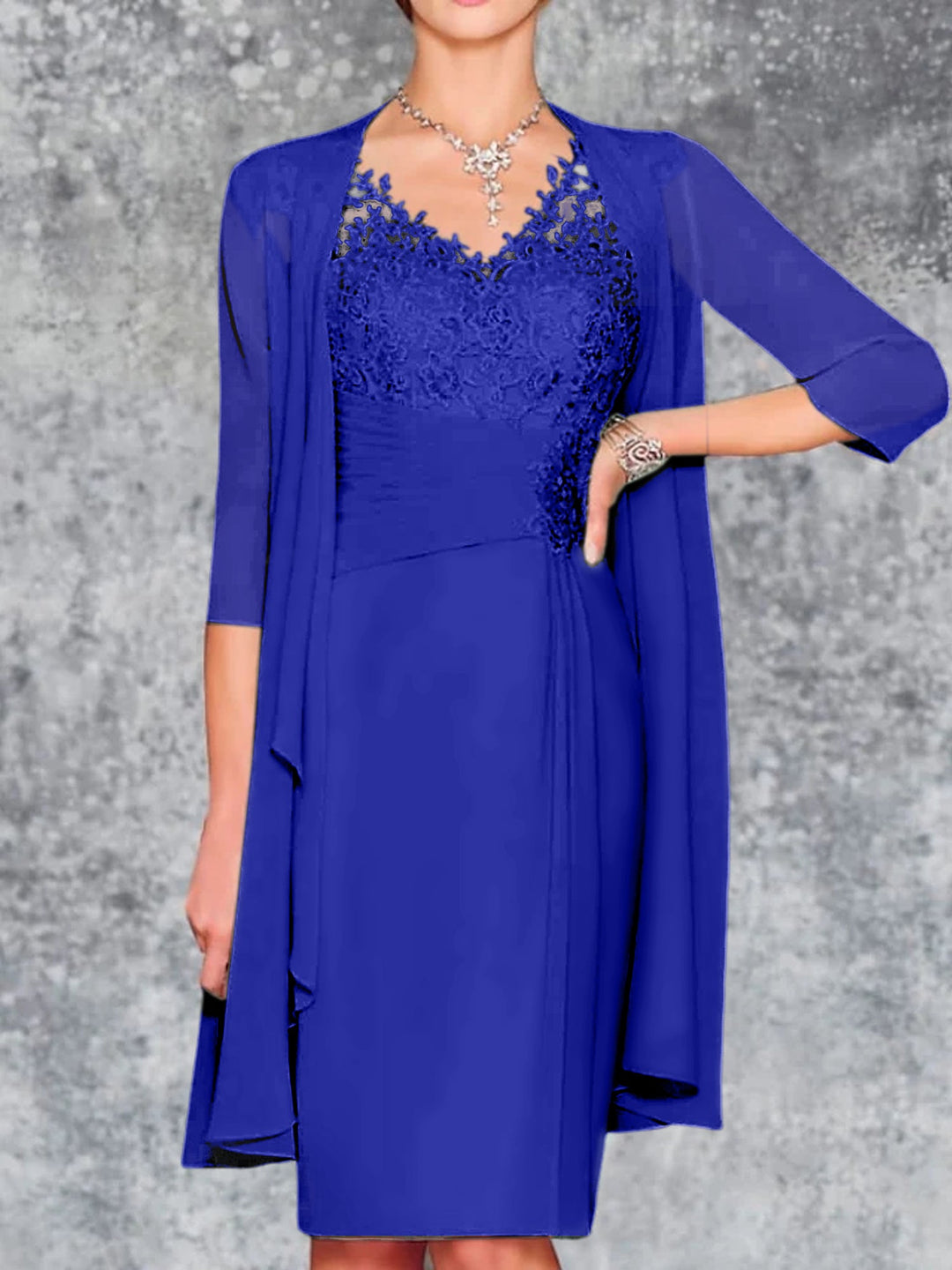 Robes de Mère de la Mariée Fourreau/Colonne à Col en V et Longueur Genou