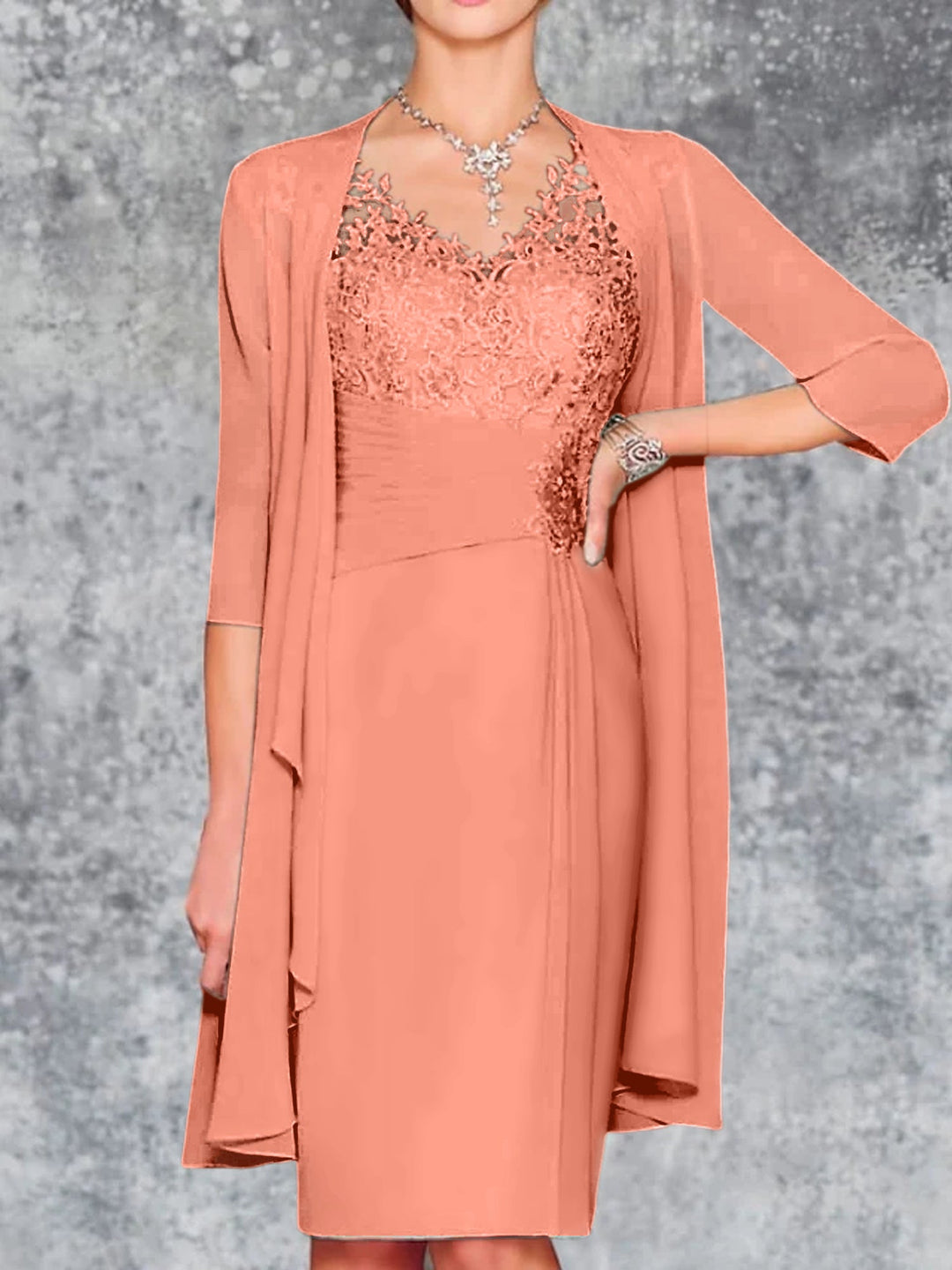 Robes de Mère de la Mariée Fourreau/Colonne à Col en V et Longueur Genou