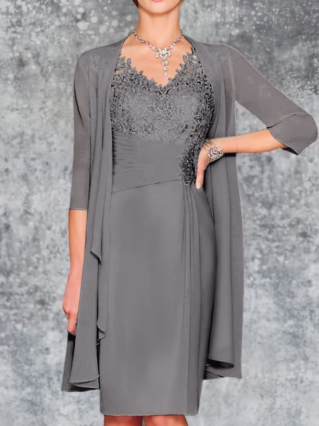 Robes de Mère de la Mariée Fourreau/Colonne à Col en V et Longueur Genou