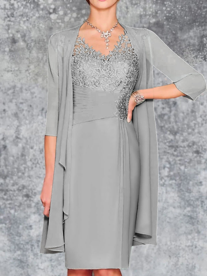 Robes de Mère de la Mariée Fourreau/Colonne à Col en V et Longueur Genou