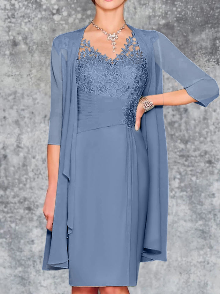 Robes de Mère de la Mariée Fourreau/Colonne à Col en V et Longueur Genou