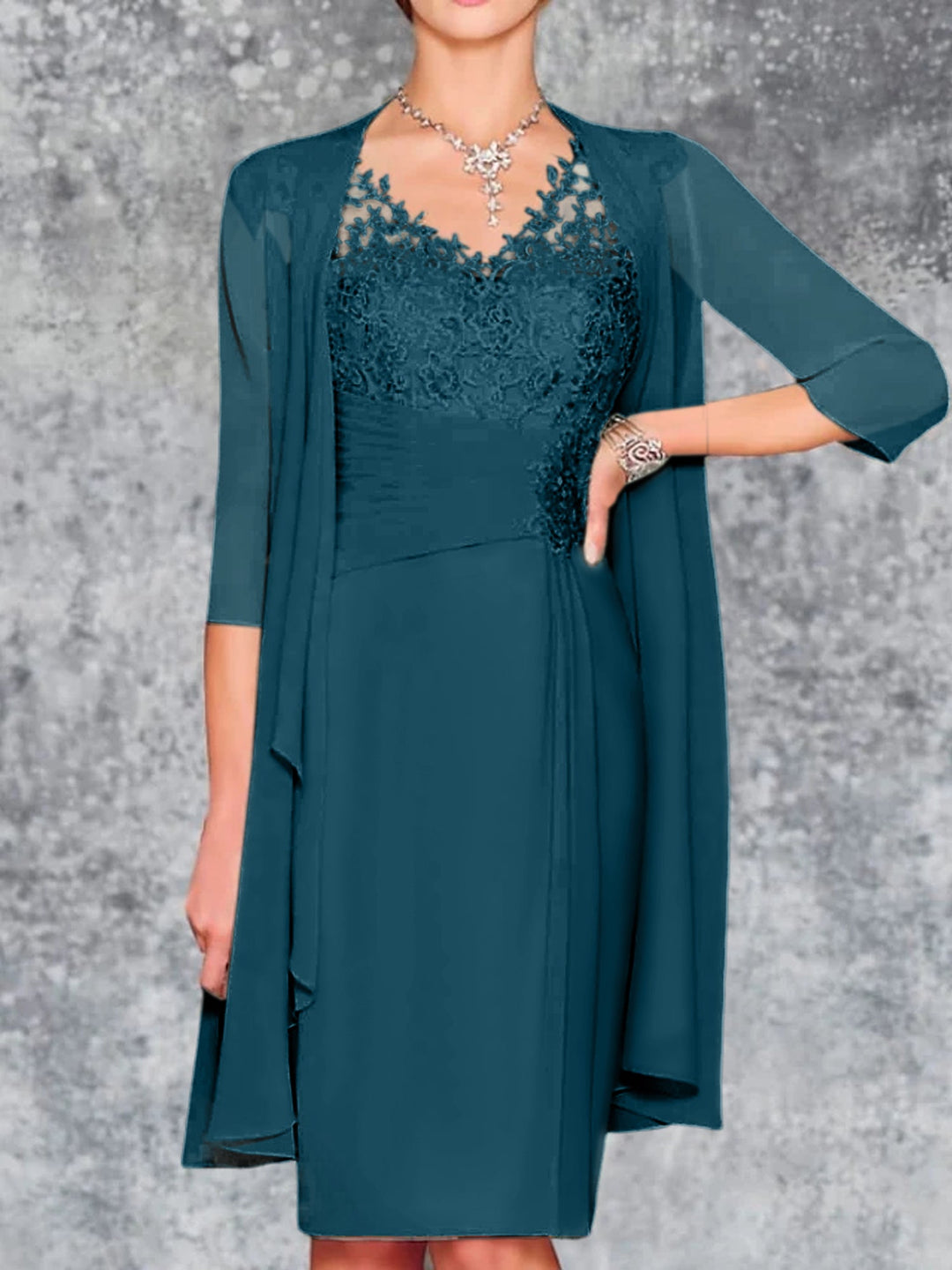 Robes de Mère de la Mariée Fourreau/Colonne à Col en V et Longueur Genou