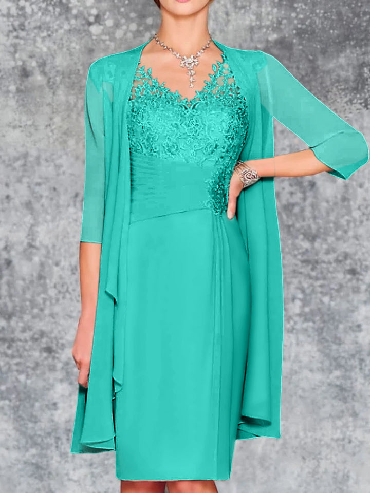 Robes de Mère de la Mariée Fourreau/Colonne à Col en V et Longueur Genou