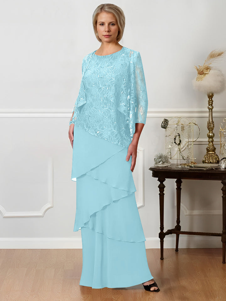 Robes de Mère de la Mariée Coupe A-Line/Princess à Col Bijou et Longueur Au Sol
