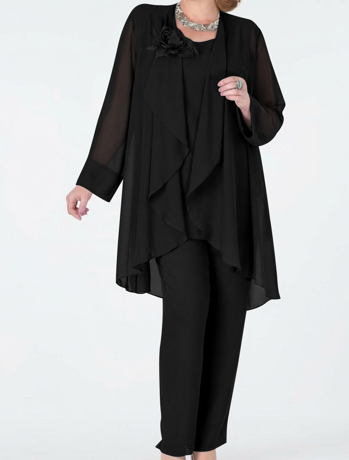 Tailleur-Pantalon en Mousseline de Soie avec Veste pour Mère de la Mariée