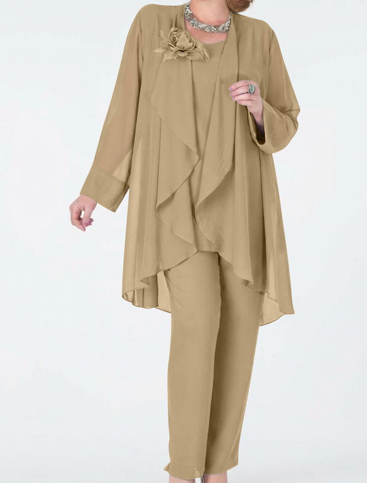 Tailleur-Pantalon en Mousseline de Soie avec Veste pour Mère de la Mariée