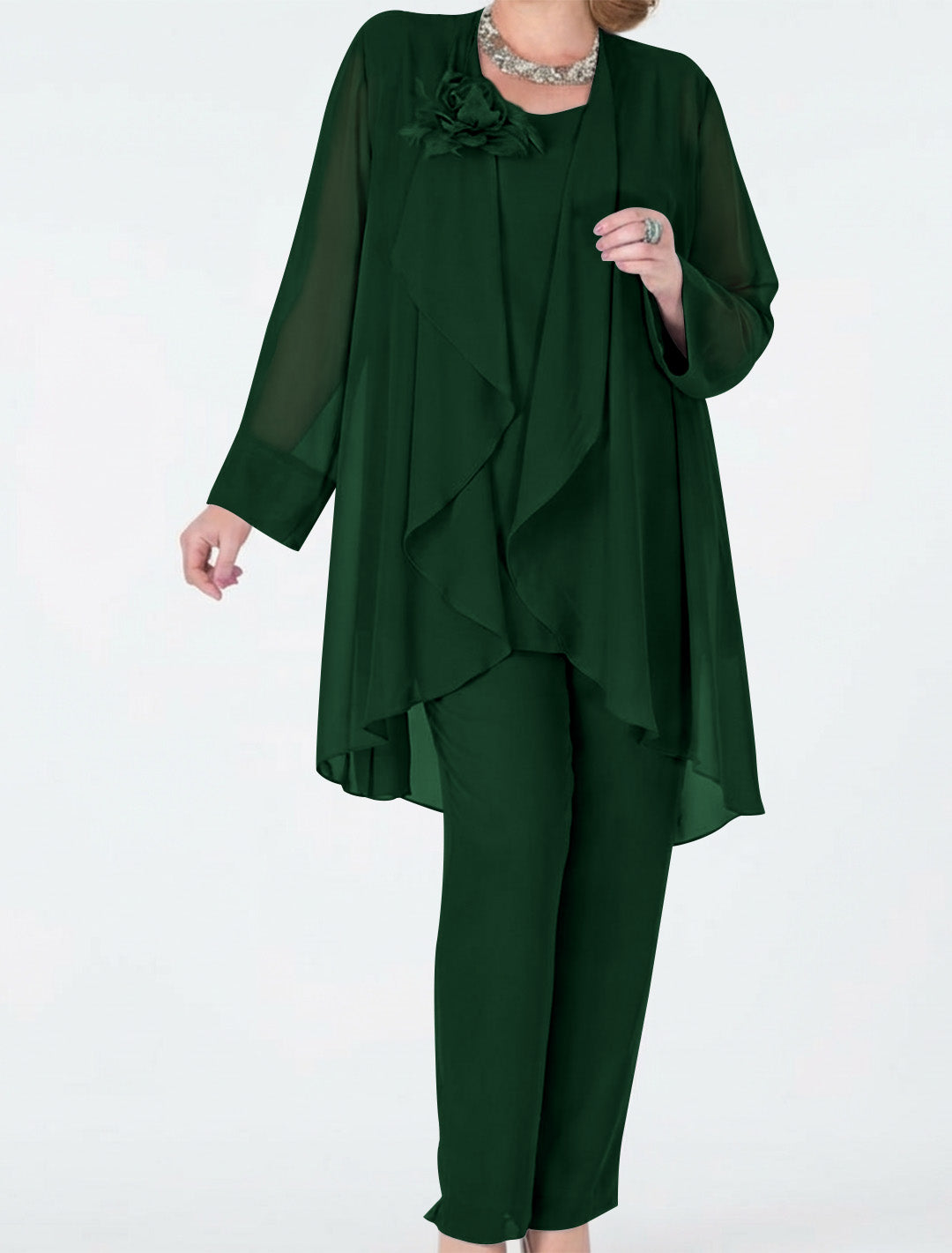 Tailleur-Pantalon en Mousseline de Soie avec Veste pour Mère de la Mariée