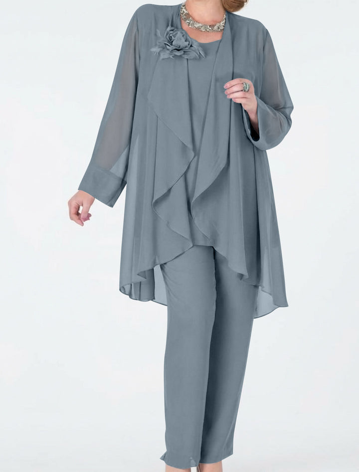 Tailleur-Pantalon en Mousseline de Soie avec Veste pour Mère de la Mariée