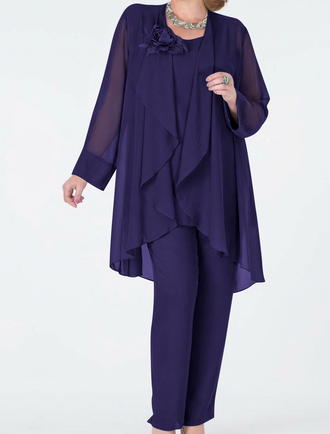 Tailleur-Pantalon en Mousseline de Soie avec Veste pour Mère de la Mariée