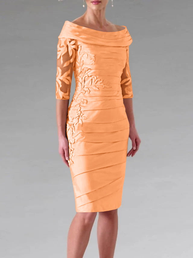 Robe de Mère de la Mariée Fourreau/Colonne à Manches Mi-Longues et à Fronces avec Appliques