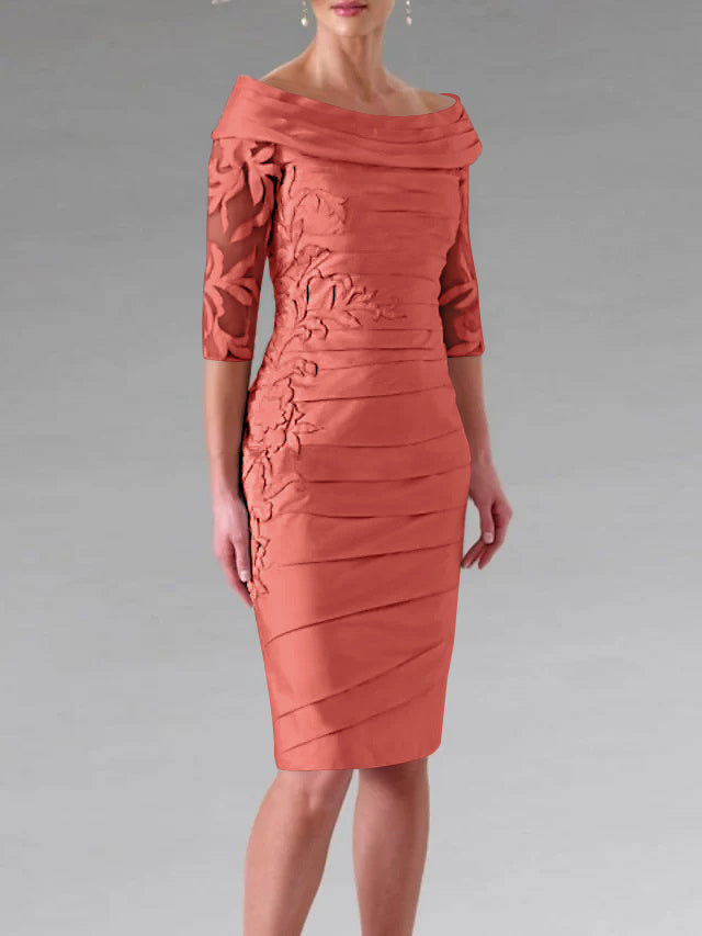 Robe de Mère de la Mariée Fourreau/Colonne à Manches Mi-Longues et à Fronces avec Appliques