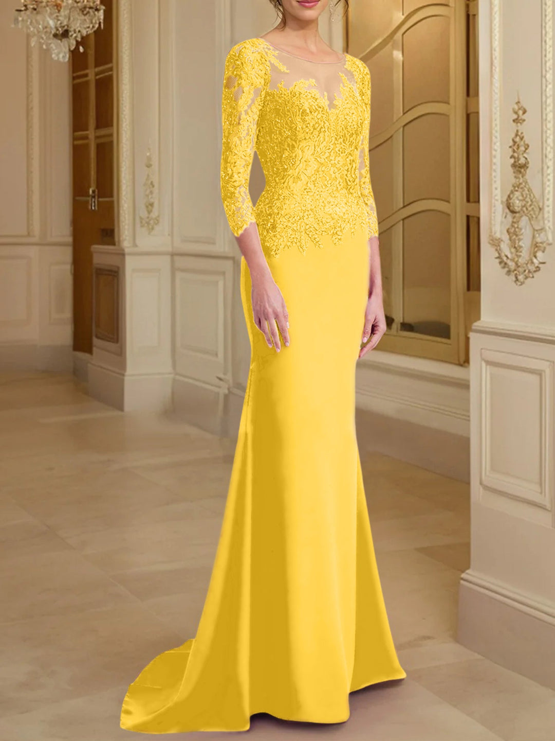Robes de Mère de la Mariée à Manches Longues en Forme de Trompette/Sirène avec Dentelle