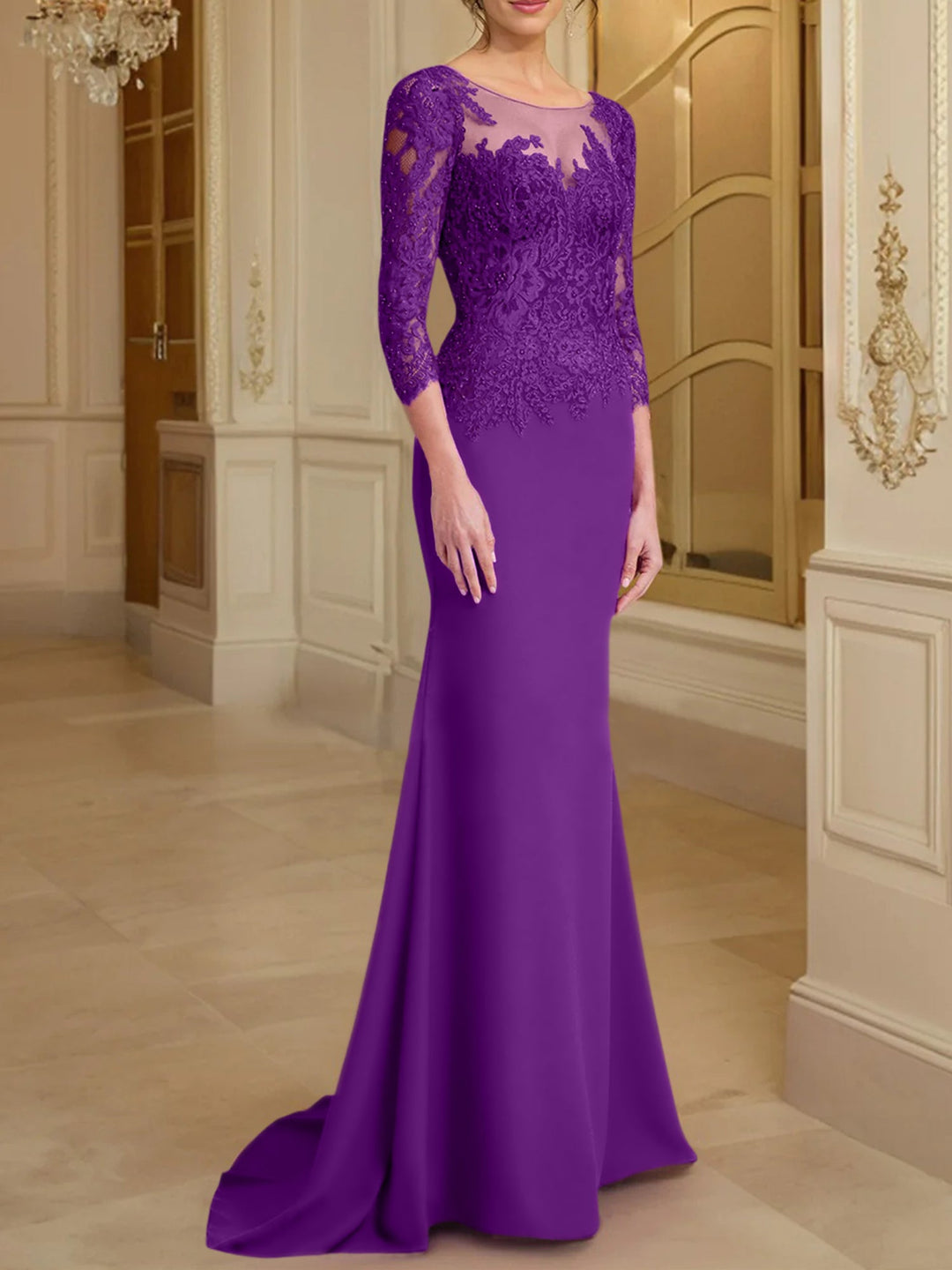 Robes de Mère de la Mariée à Manches Longues en Forme de Trompette/Sirène avec Dentelle