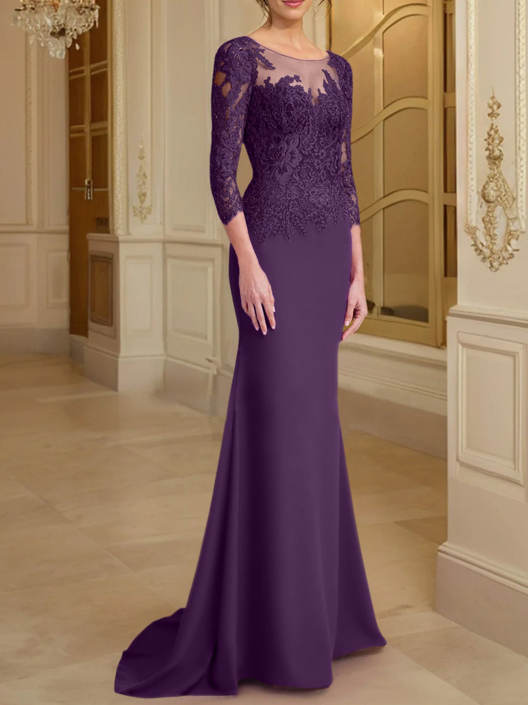 Robes de Mère de la Mariée à Manches Longues en Forme de Trompette/Sirène avec Dentelle