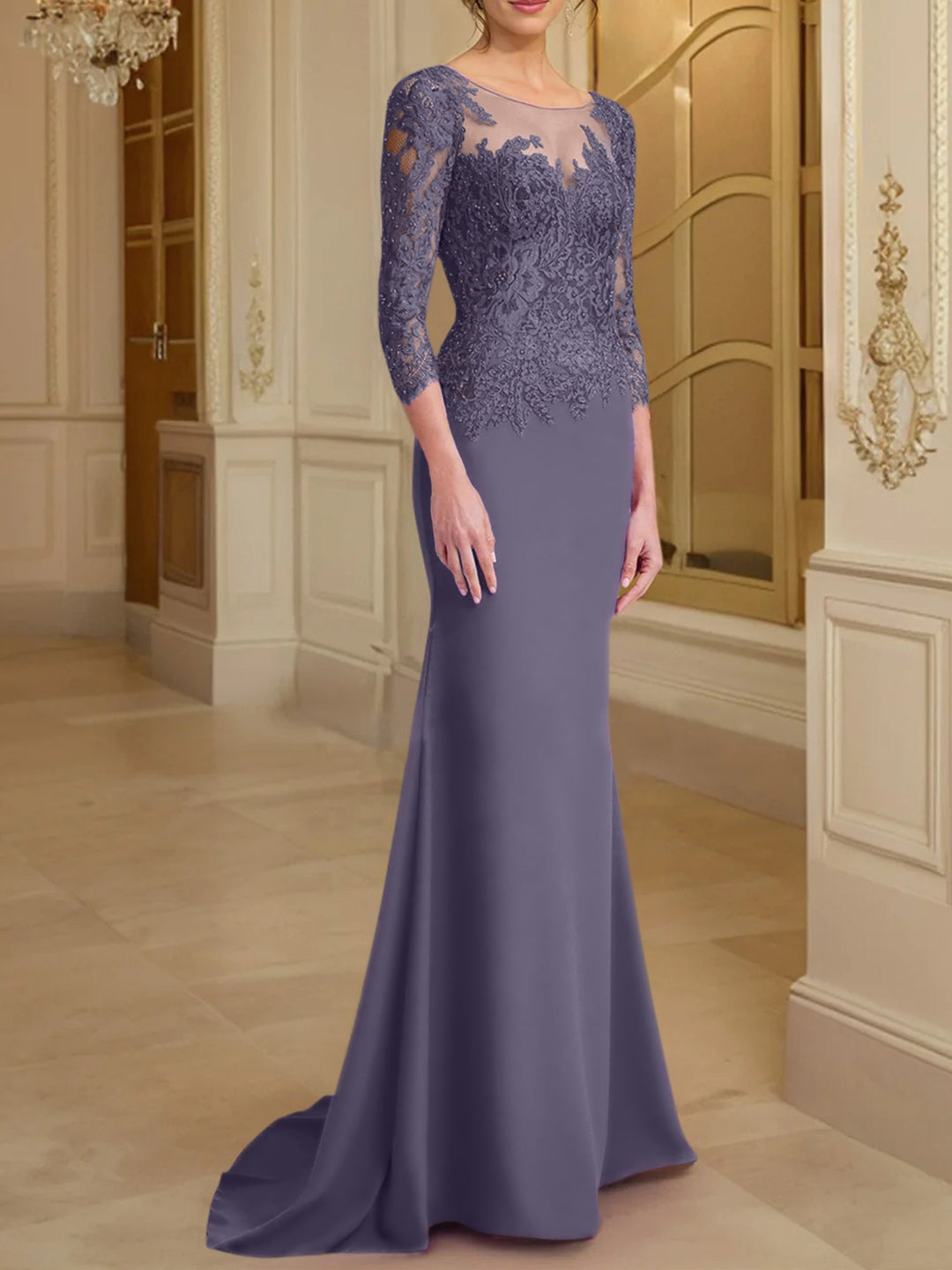 Robes de Mère de la Mariée à Manches Longues en Forme de Trompette/Sirène avec Dentelle