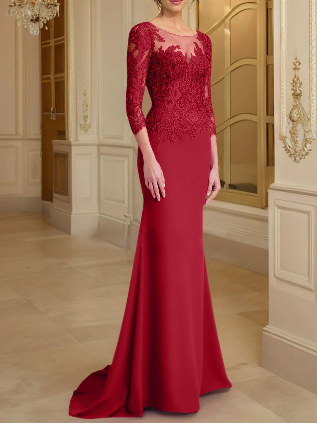 Robes de Mère de la Mariée à Manches Longues en Forme de Trompette/Sirène avec Dentelle