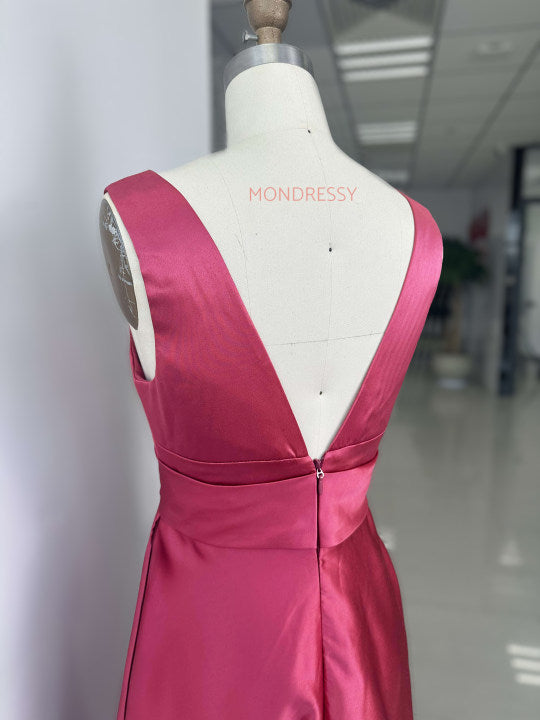 Robe de Mère de la Mariée Coupe A-Line/Princess à Col en V Sans Manches avec Fente Sur le Côté